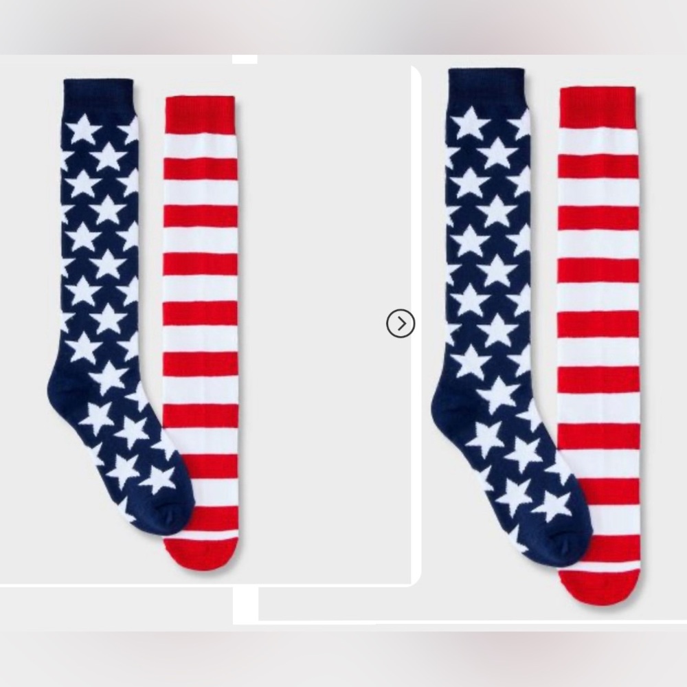 2 Pairs Women's American Flag Knee High Socks - Red/White/Navy Sz 4-10